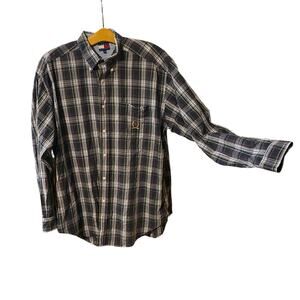Vintage Tommy Hilfiger Plaid Crest Logo Shirt Men’s L 100% Cotton preppy